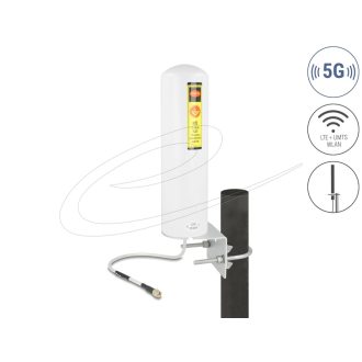   Delock 5G LTE antenna SMA-dugó 3 - 5 dBi irányítatlan, rögzített, kültéri fali és állított elhelyezésre fehér (10036)