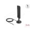 Delock WiFi 5,8 GHz-es antenna RP-SMA-dugó 3 dBi mindenirányú RG-174 csatlakozó kábellel 3 m, billenőcsuklóval és mágneses alappal, fekete színű (10038)