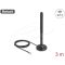 Delock WiFi 6-es antenna RP-SMA-dugó 3 dBi mindenirányú RG-174 csatlakozó kábellel 3 m, billenőcsuklóval és mágneses alappal, fekete színű (10039)