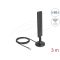 Delock 5G LTE-es antenna SMA-dugó 3 dBi mindenirányú RG-174 csatlakozó kábellel 3 m, billenőcsuklóval és mágneses alappal, fekete színű (10040)