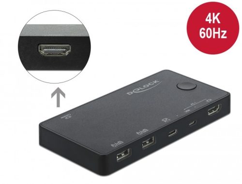 Delock HDMI / USB-C  KVM 4K 60 Hz kapcsoló USB 2.0