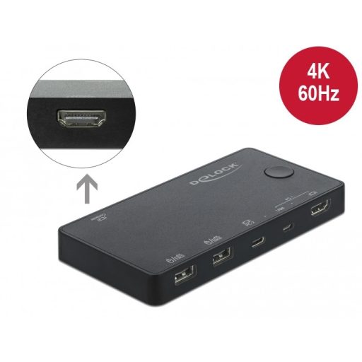 Delock HDMI / USB-C  KVM 4K 60 Hz kapcsoló USB 2.0 (11477)
