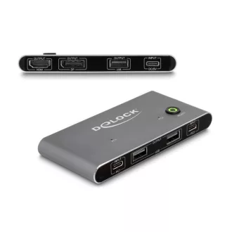  Delock USB-C -s KVM kapcsoló HDMI és DisplayPort-hoz 8K MST USB 2.0 csatlakozó felülettel (11485)