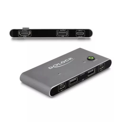 Delock USB-C -s KVM kapcsoló HDMI-hez 8K 60 Hz USB 2.0 csatlakozó felülettel (11486)