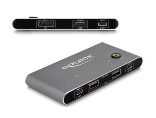 Delock USB-C -s KVM kapcsoló DisplayPort-hez 8K 30 Hz USB 2.0 csatlakozó felülettel (11487)