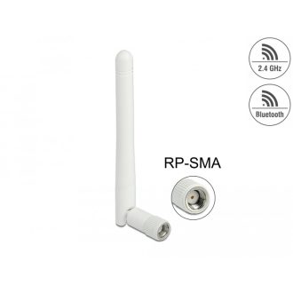   Delock WLAN 802.11 b/g/n antenna RP-SMA-dugó 2 dBi mindenirányú, dönthető csatlakozással (fehér) (12006)