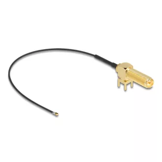   Delock Antenna kábel RP-SMA 90  PCB anya válaszfali csatlakozóval apa I-PEX Inc., MHF  4L-dugó 1.13 15 cm menethossz 15 mm (12032)
