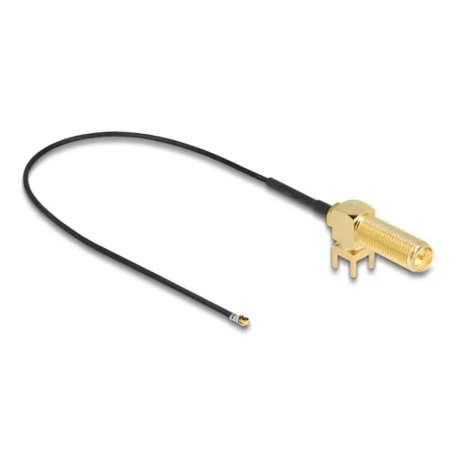 Delock Antenna kábel RP-SMA 90  PCB anya válaszfali csatlakozóval apa I-PEX Inc., MHF  4L-dugó 1.13 25 cm menethossz 15 mm (12033)