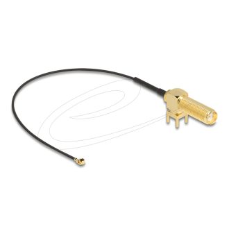   Delock Antenna kábel SMA 90  PCB anya válaszfali csatlakozóval apa I-PEX Inc., MHF  I-dugó 1.13 15 cm menethossz 15 mm (12034)