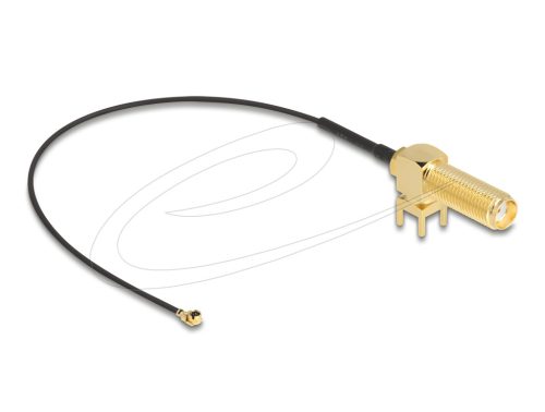 Delock Antenna kábel SMA 90  PCB anya válaszfali csatlakozóval apa I-PEX Inc., MHF  I-dugó 1.13 15 cm menethossz 15 mm