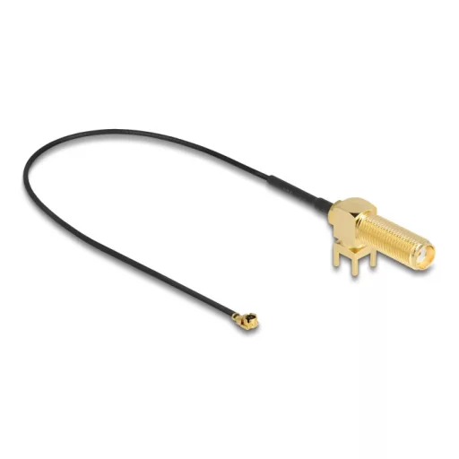 Delock Antenna kábel SMA 90  PCB anya válaszfali csatlakozóval apa I-PEX Inc., MHF  I-dugó 1.13 25 cm menethossz 15 mm (12035)