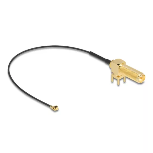 Delock Antenna kábel RP-SMA 90  PCB anya válaszfali csatlakozóval apa I-PEX Inc., MHF  I-dugó 1.13 15 cm menethossz 15 mm (12039)