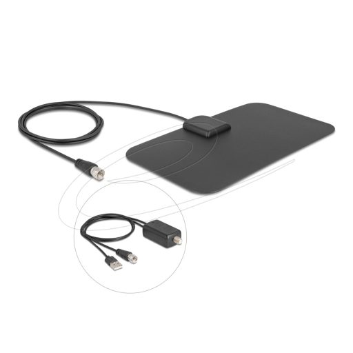 Delock DAB+ DVB-T2 antenna F apa 5 - 25 dB aktív, mindenirányú, fekete ragasztós beszerelés (12085)