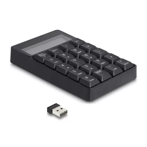 Delock 2 az 1-ben A típusú USB billentyűzet számológép funkcióval, 2,4 GHz, vezeték nélküli, fekete (12113)