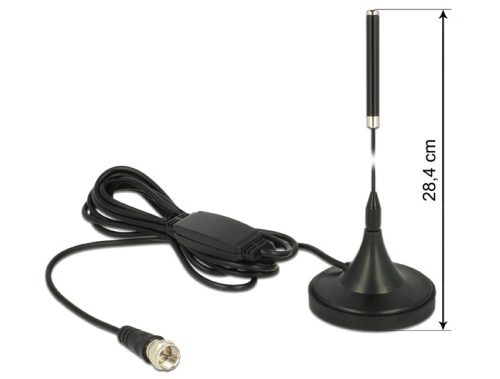 DELOCK DAB+ antenna F dugó 21 dBi aktív mindenirányú mágneses talpú fix - fekete (12413)