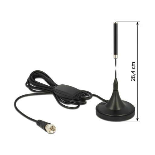 DELOCK DAB+ antenna F dugó 21 dBi aktív mindenirányú mágneses talpú fix - fekete (12413)