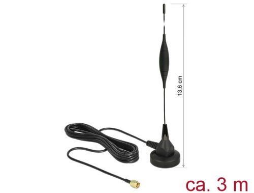 Delock GSM antenna SMA-dugó 5 dBi irányítatlan, rögzített, mágneses talppal és csatlakozókábellel (R (12422)