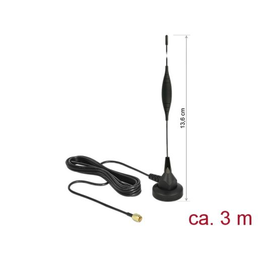 Delock GSM antenna SMA-dugó 5 dBi irányítatlan, rögzített, mágneses talppal és csatlakozókábellel (R (12422)