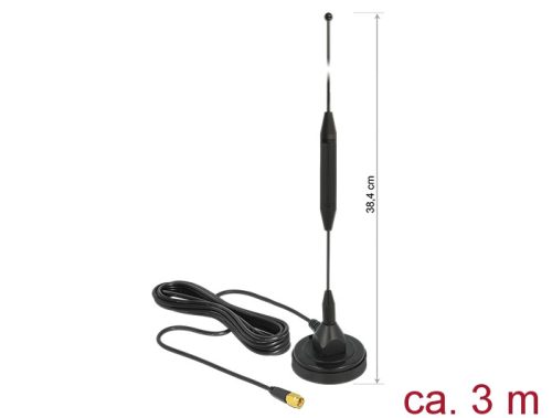Delock GSM antenna SMA-dugó 3,5 dBi irányítatlan, rögzített, mágneses talppal és csatlakozókábellel (12423)