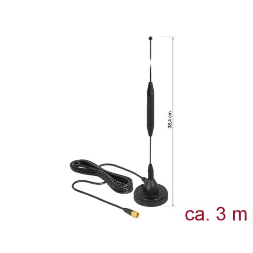 Delock GSM antenna SMA-dugó 3,5 dBi irányítatlan, rögzített, mágneses talppal és csatlakozókábellel (12423)