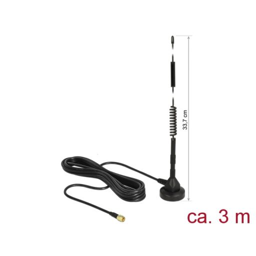Delock LTE antenna SMA-dugó 5 dBi irányítatlan, rögzített, mágneses talppal és csatlakozókábellel (R (12427)