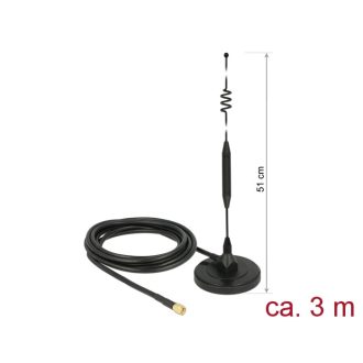   Delock LTE antenna SMA-dugó 6 dBi irányítatlan, rögzített, mágneses talppal és csatlakozókábellel (R (12429)