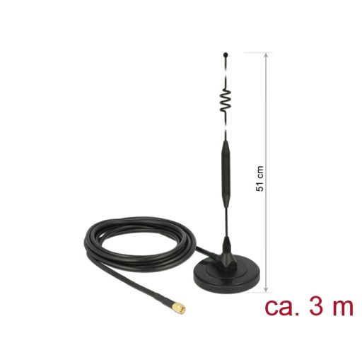 Delock LTE antenna SMA-dugó 6 dBi irányítatlan, rögzített, mágneses talppal és csatlakozókábellel (R (12429)