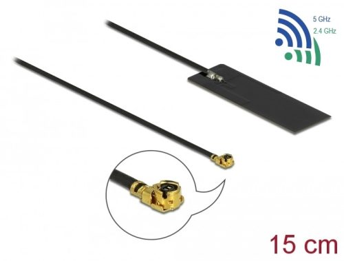 Delock WLAN 802.11 ac/ax/a/h/b/g/n Antenna, MHF  I csatlakozódugó, 2 - 4 dBi, 15 cm-es NYÁK-lap, bel (12608)