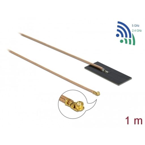Delock WLAN 802.11 ac/ax/a/h/b/g/n Antenna, MHF  I csatlakozódugó, 0,5 - 1,2 dBi, RG-178 1 m-es NYÁK (12609)
