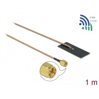   Delock WLAN 802.11 ac/ax/a/h/b/g/n Antenna, SMA csatlakozódugó, 0,5 - 1,2 dBi, RG-178 1 m-es NYÁK-la (12610)