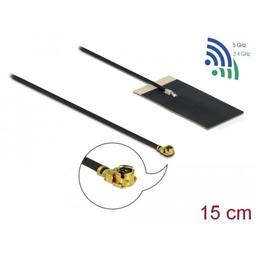 Delock WLAN 802.11 ac/ax/a/h/b/g/n Antenna, MHF  I csatlakozódugó, 2,7 - 3,0 dBi, 1.13 15 cm-es NYÁK (12611)