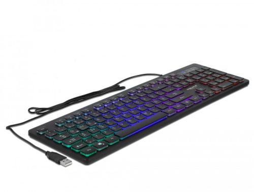 Delock NÉMET USB csatlakozós, 1,5 m hosszú vezetékes klaviatúra RGB megvilágítással (12625)