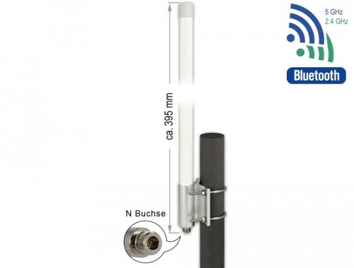 Delock WLAN kettős sávú 802.11 ac/ax/a/b/g/n Antenna N hüvely 6,2 - 8,0 dBi 39,5 cm átmérőjű, rögzít (12632)