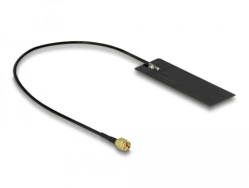 Delock WLAN WiFi 6 802.11 ac/ax/a/h/b/g/n Antenna, RP-SMA csatlakozódugó, 2 - 4 dBi, 15 cm-es NYÁK-lap, belső öntapadós (12649)