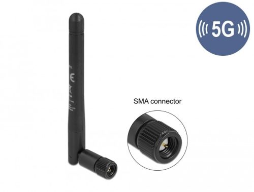 Delock 5G 3,3 - 5,0 GHz antenna SMA apa -1,0 - 4,5 dBi 10,9 cm hosszú kétirányú billenő csatlakozáss (12711)