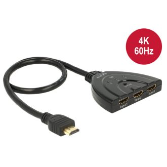   Delock HDMI UHD-kapcsoló, 3 x HDMI-bemenet > 1 x HDMI-kimenet, 4K integrált kábellel (50 cm) (18600)