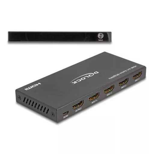 Delock HDMI kapcsoló 4 x HDMI bemenet - 1 x HDMI kimenet 8K 60 Hz (18604)