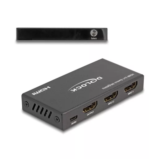 Delock HDMI kapcsoló 2 x HDMI bemenet - 1 x HDMI kimenet 8K 60 Hz (18607)