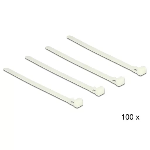 Delock Kioldható kábelkötegelők, fehér szín, 150 x 7,2 mm (H x Sz), 100 darab (18638)