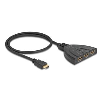   Delock HDMI switch 3 x HDMI bemenet - 1 x HDMI kimenet 8K 60 Hz, integrált kábellel 60 cm (18649)