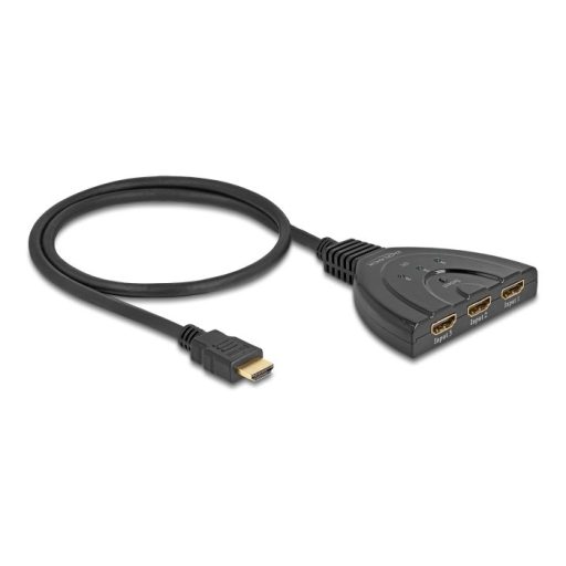 Delock HDMI switch 3 x HDMI bemenet - 1 x HDMI kimenet 8K 60 Hz, integrált kábellel 60 cm (18649)