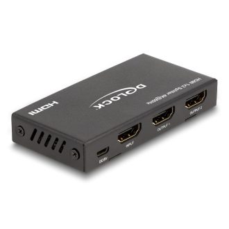   Delock HDMI elosztó 1 x HDMI megoszlik 2 x HDMI-vé, 4K 60 Hz kimenettel és downscalerrel (18651)
