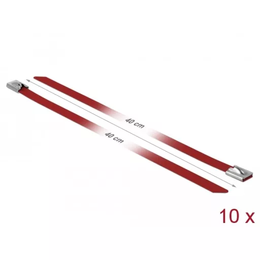 Delock Rozsdamentes Acél Kábelkötegek Hossza 400 x Szélesség 7,9 mm piros 10 db. (18783)