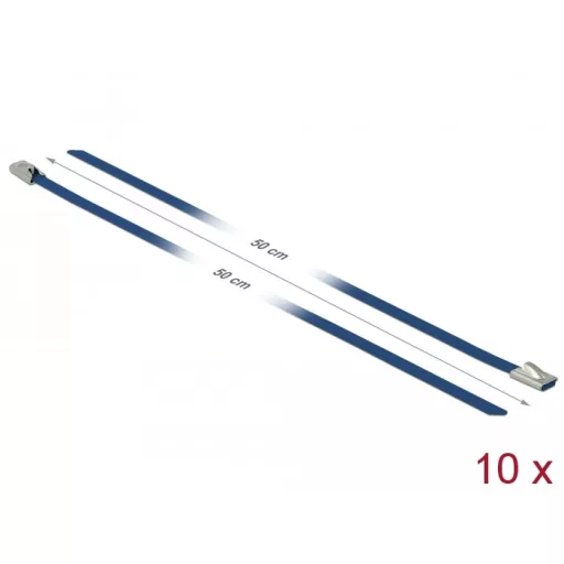 Delock Rozsdamentes Acél Kábelkötegek Hossza 500 x Szélesség 4,6 mm kék 10 db. (18796)