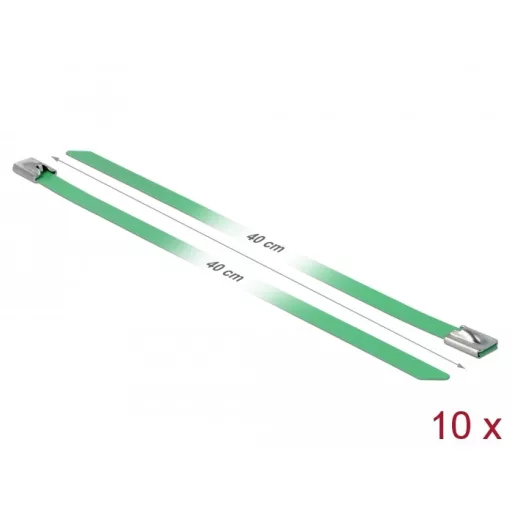 Delock Rozsdamentes Acél Kábelkötegek Hossza 400 x Szélesség 7,9 mm zöld 10 db. (18807)