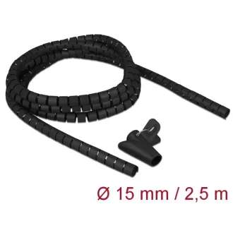   Delock Spirális kábelburkolat behúzó eszközzel 2,5 m x 15 mm fekete (18835)