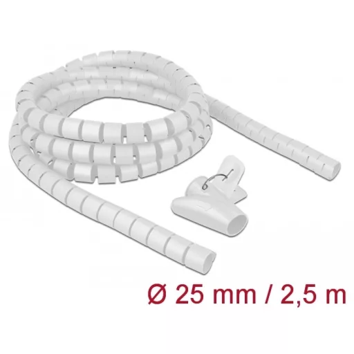 Delock Spirális kábelburkolat behúzó eszközzel 2,5 m x 25 mm fehér (18841)