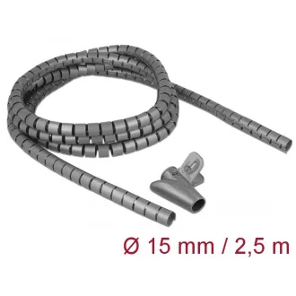   Delock Spirális kábelburkolat behúzó eszközzel 2,5 m x 15 mm szürke (18843)