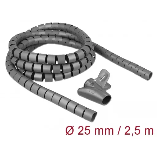 Delock Spirális kábelburkolat behúzó eszközzel 2,5 m x 25 mm szürke (18845)