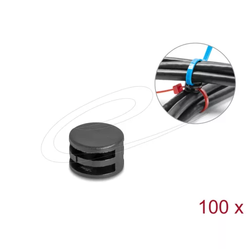 Delock Kábelkötegelő rögzítő csatolója átmérő 12 x magasság 8 mm 90 -ban csavarható fekete 100 db. (18913)
